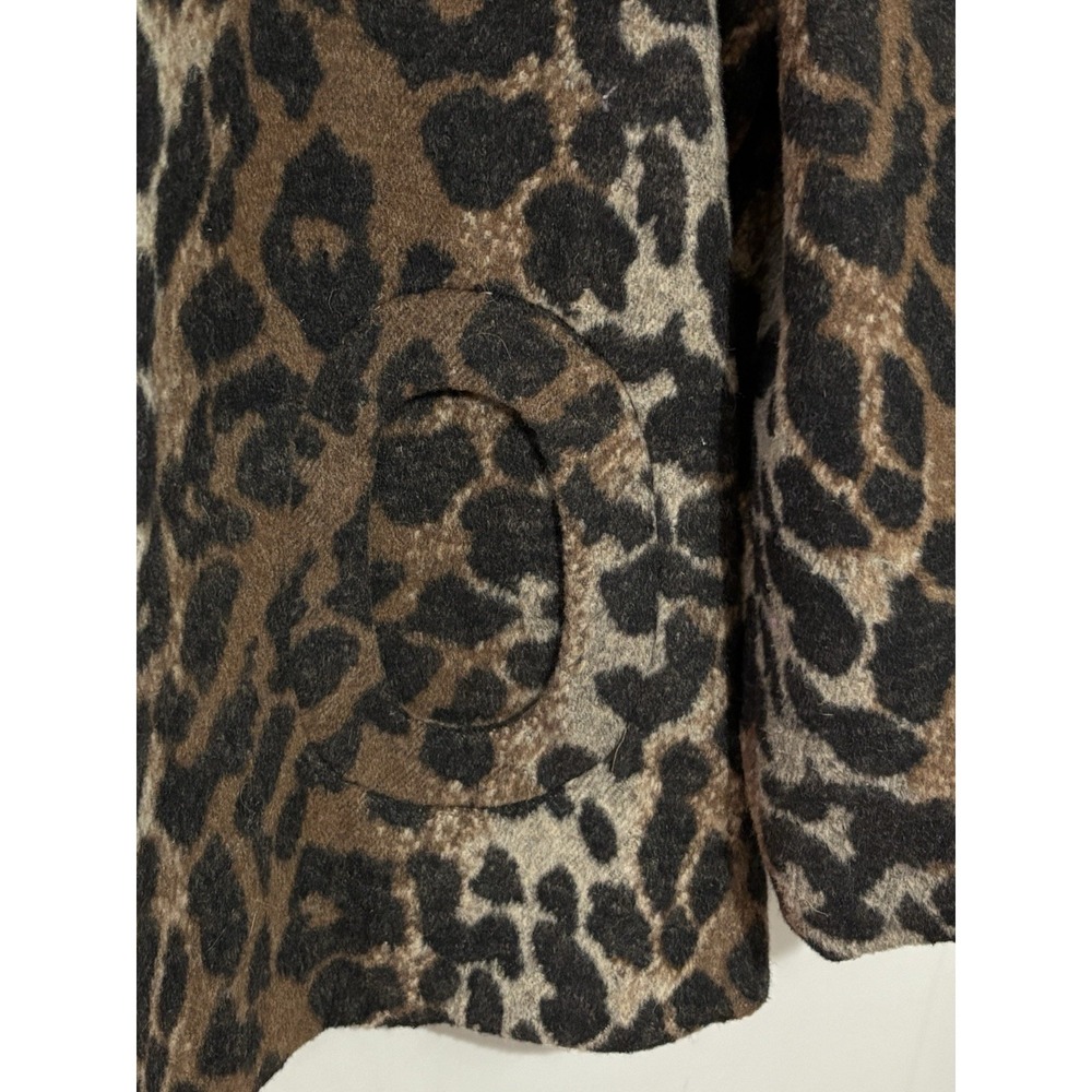 Betsey‎ Johnson L Leopard Print Wool Blend Coat Jacket Toggle Closure Flared Hem - Picture 3 of 9